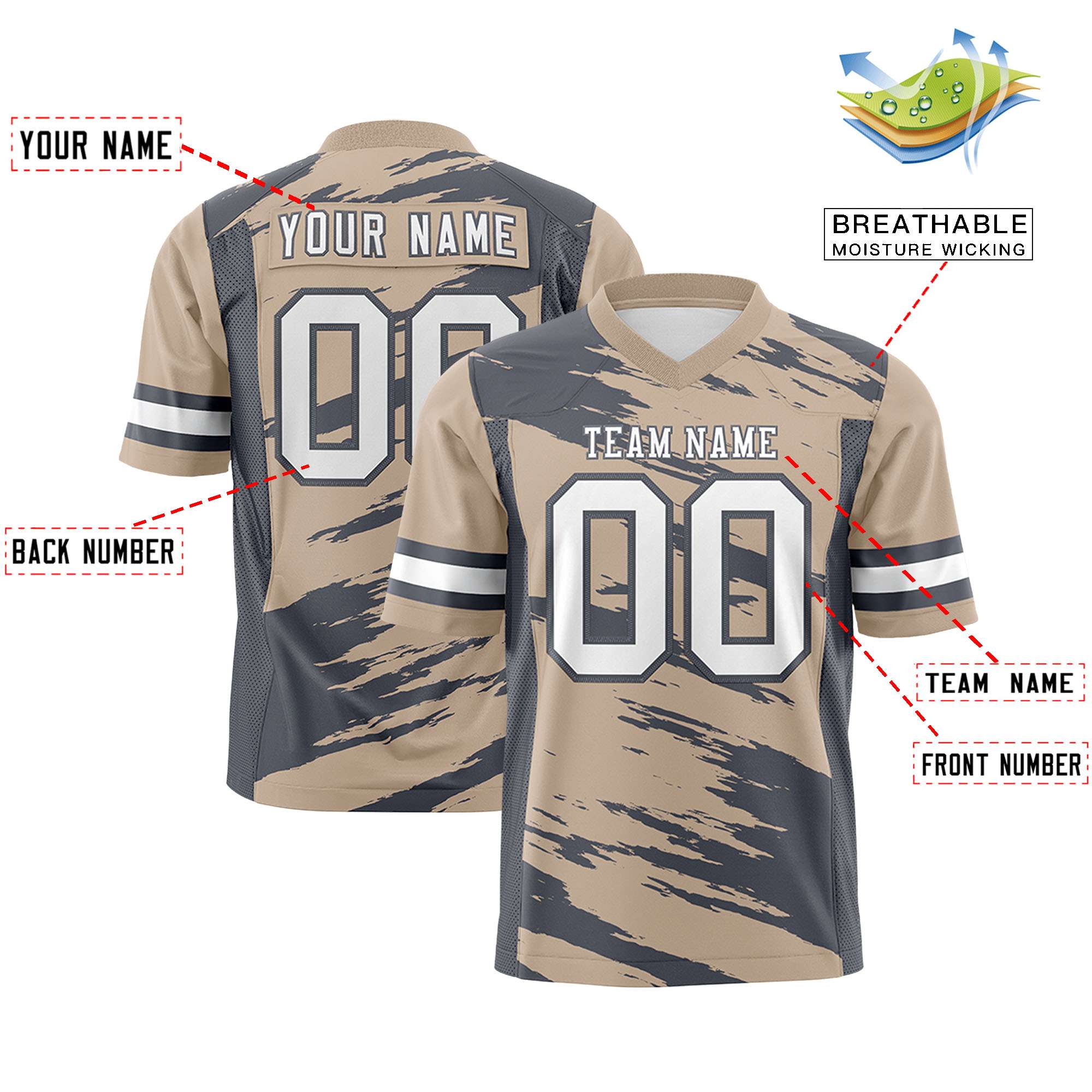 Custom Light Tea Brown Dark Gray Personalized Scratch Pattern Design Authentic Football Jersey