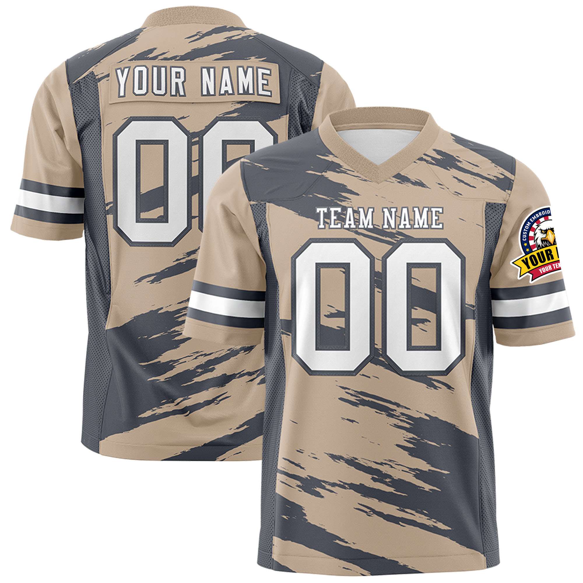 Custom Light Tea Brown Dark Gray Personalized Scratch Pattern Design Authentic Football Jersey