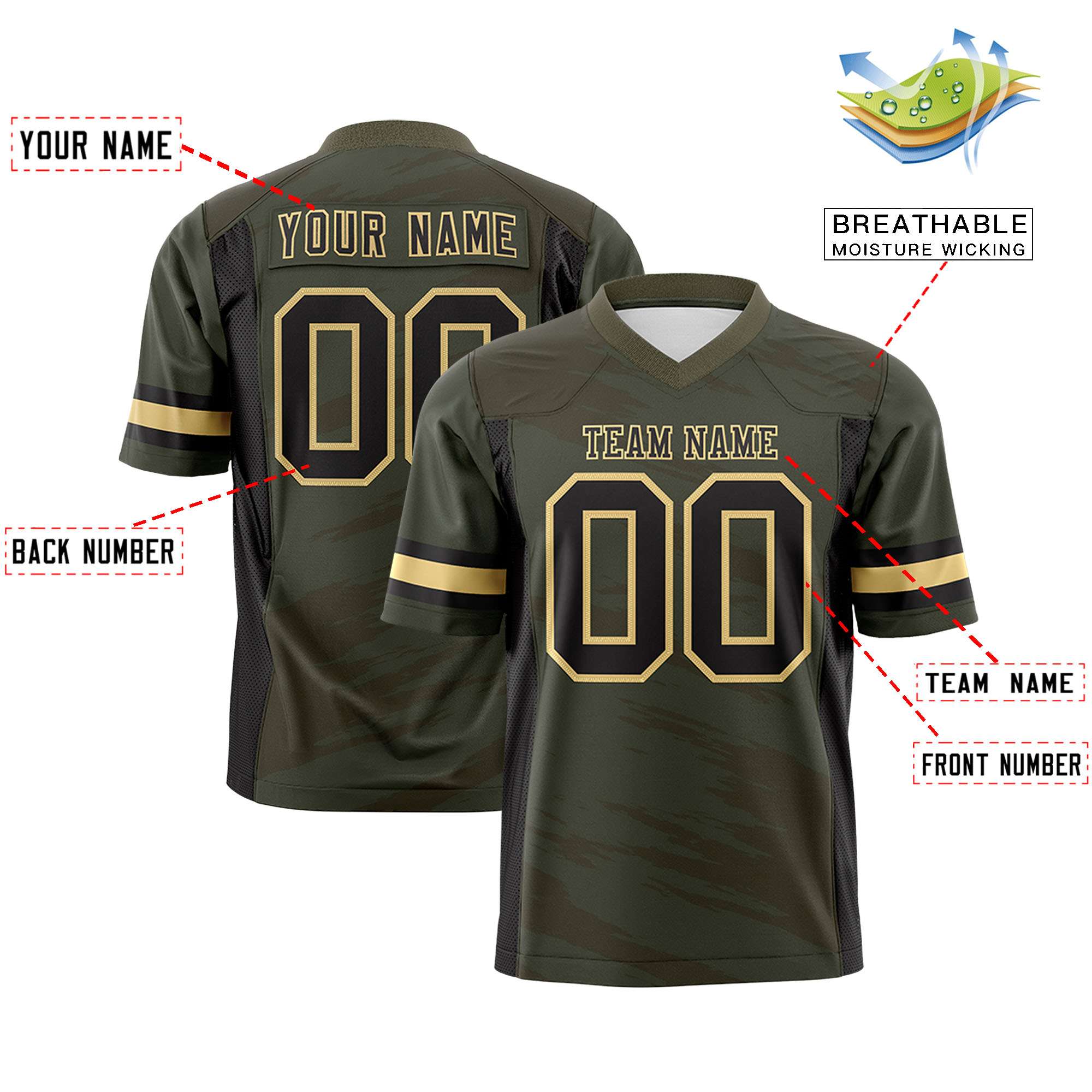 Custom New Army Green Light Brown Personalized Scratch Pattern Design Authentic Football Jersey