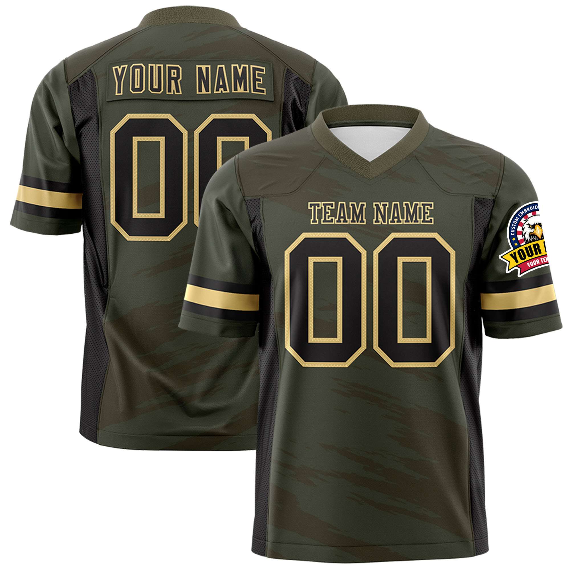 Custom New Army Green Light Brown Personalized Scratch Pattern Design Authentic Football Jersey