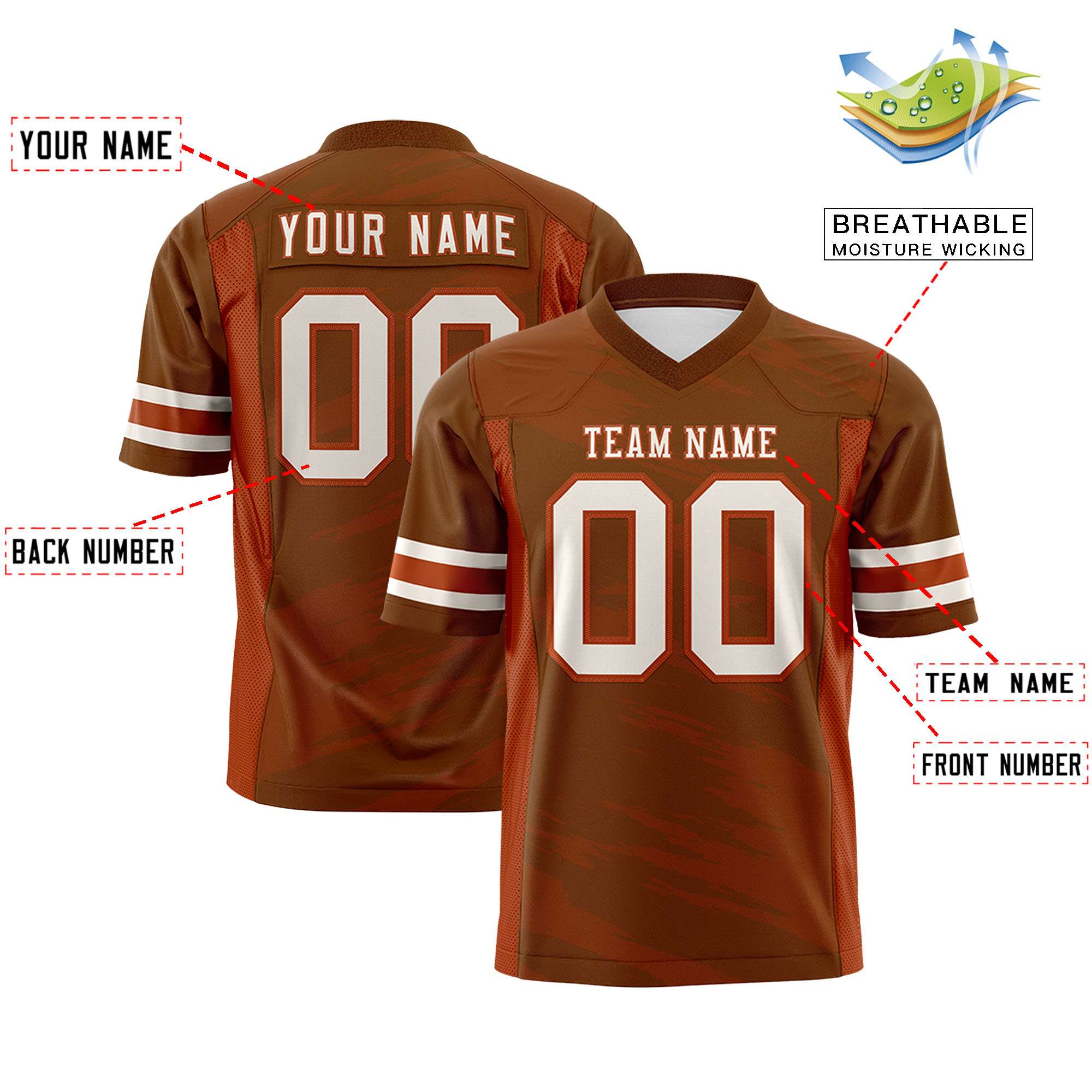 Custom Light Brown Texas Orange Personalized Scratch Pattern Design Authentic Football Jersey