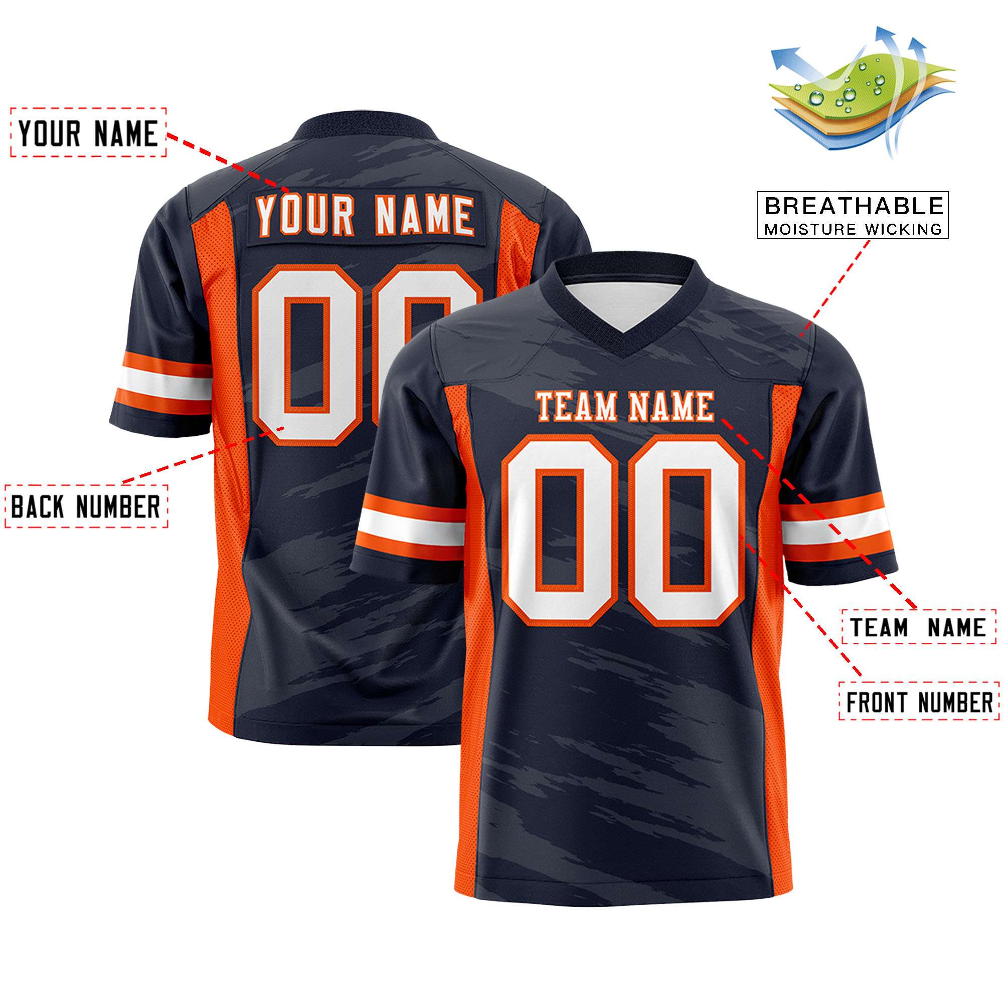 Custom Navy Dark Gray Personalized Scratch Pattern Design Authentic Football Jersey