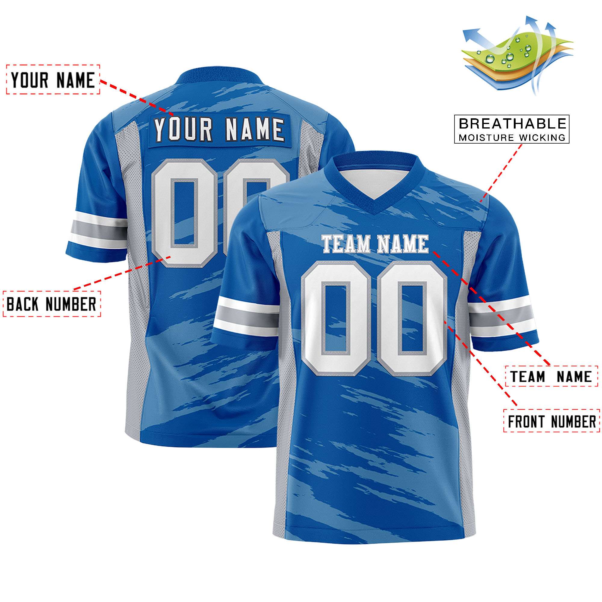 Custom Royal Light Blue Personalized Scratch Pattern Design Authentic Football Jersey