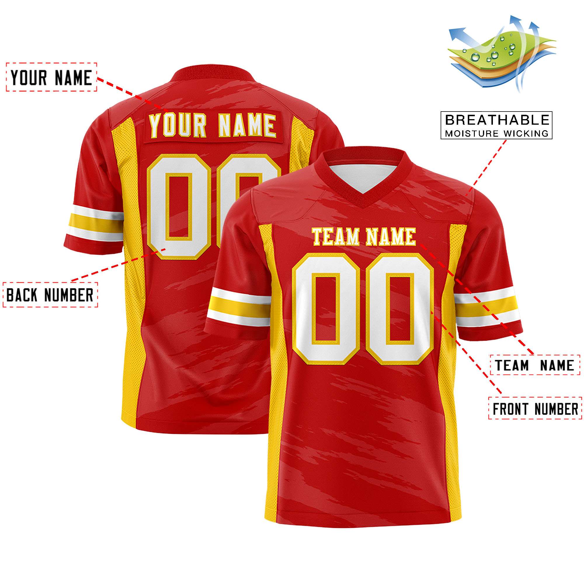 Custom Red Light Red Personalized Scratch Pattern Design Authentic Football Jersey