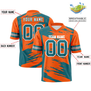 Custom Orange Aqua Personalized Scratch Pattern Design Authentic Football Jersey