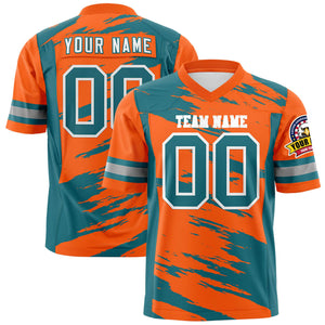 Custom Orange Aqua Personalized Scratch Pattern Design Authentic Football Jersey