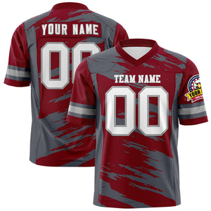 Custom Crimson Dark Gray Personalized Scratch Pattern Design Authentic Football Jersey