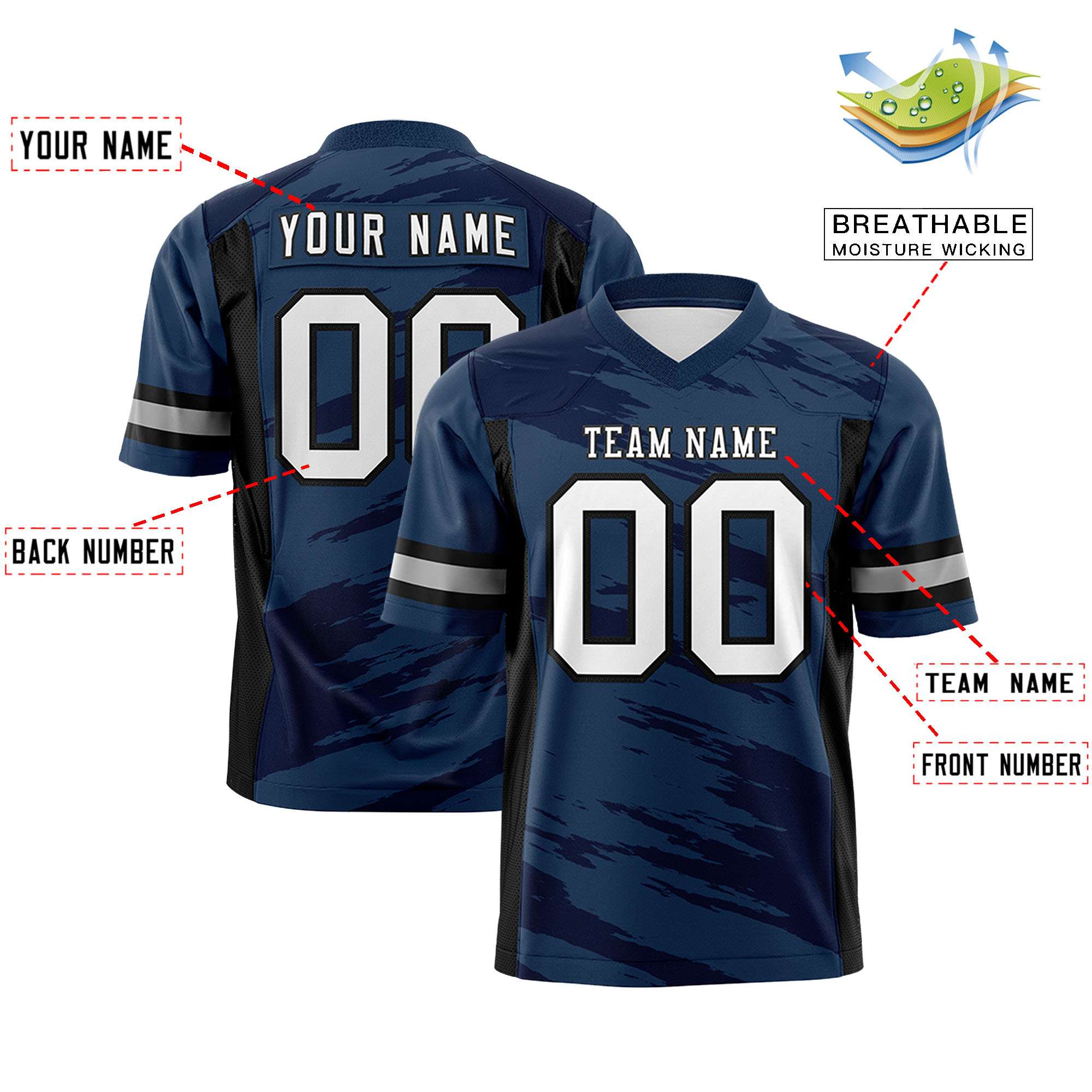 Custom Navy Black Personalized Scratch Pattern Design Authentic Football Jersey