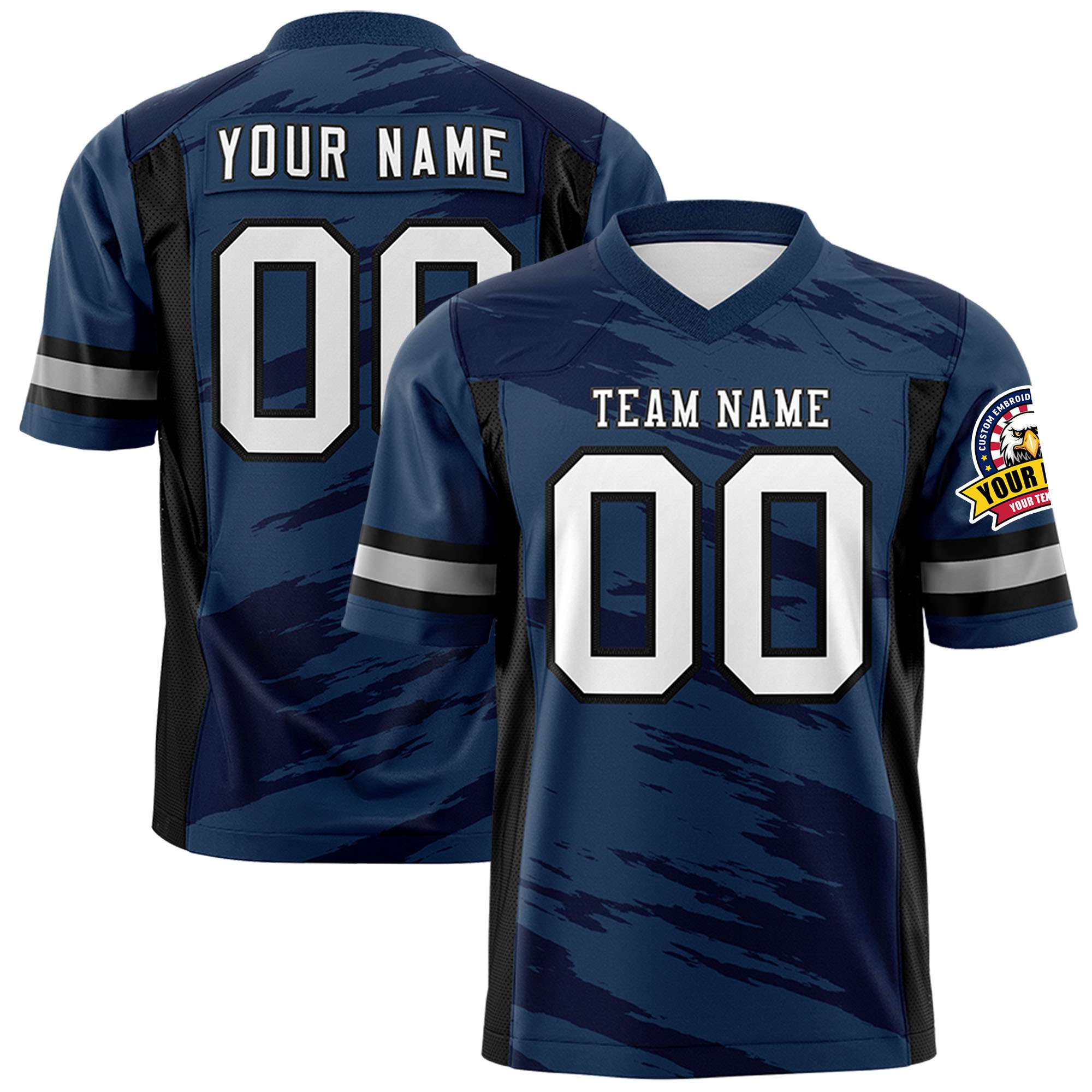 Custom Navy Black Personalized Scratch Pattern Design Authentic Football Jersey