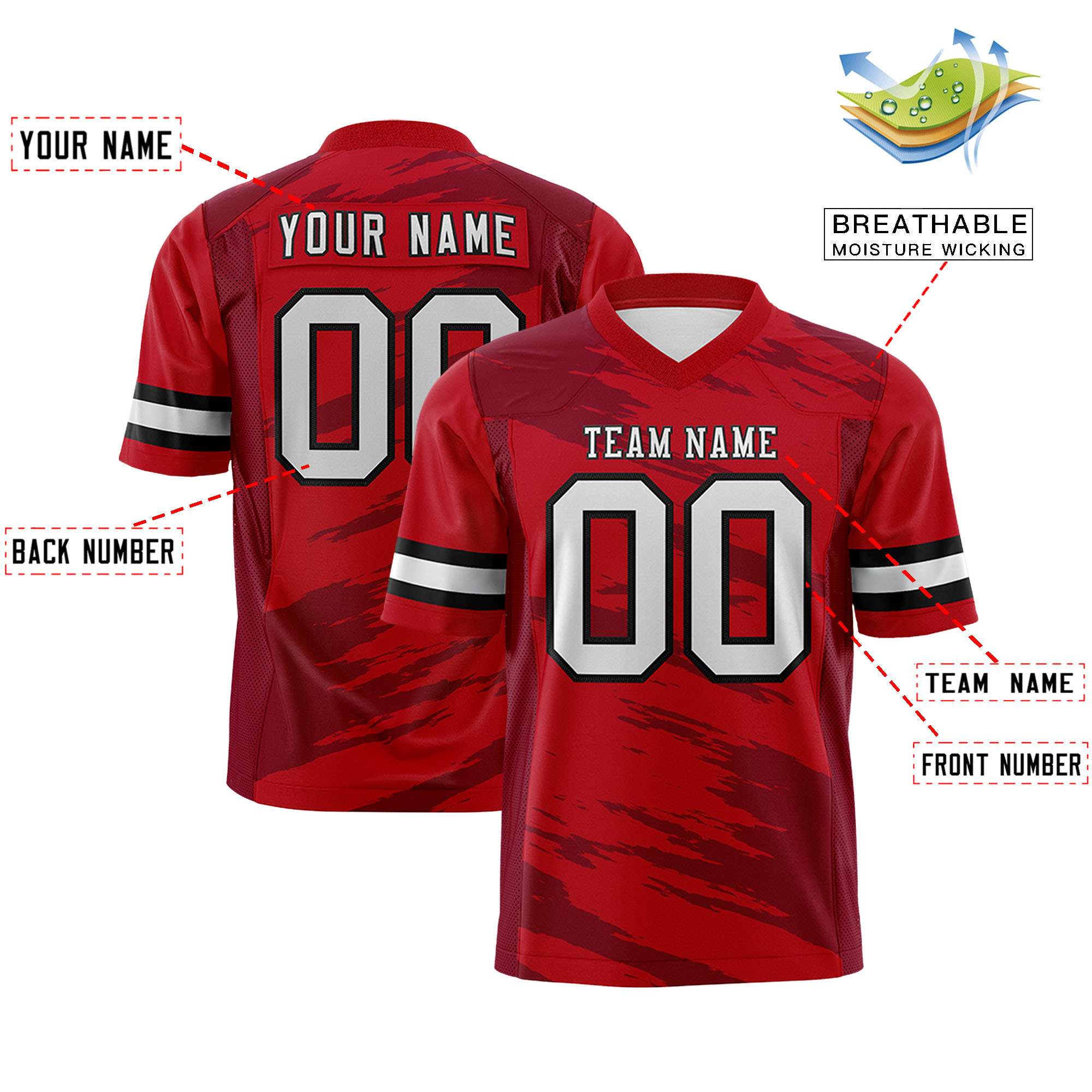 Custom Red Crimson Personalized Scratch Pattern Design Authentic Football Jersey