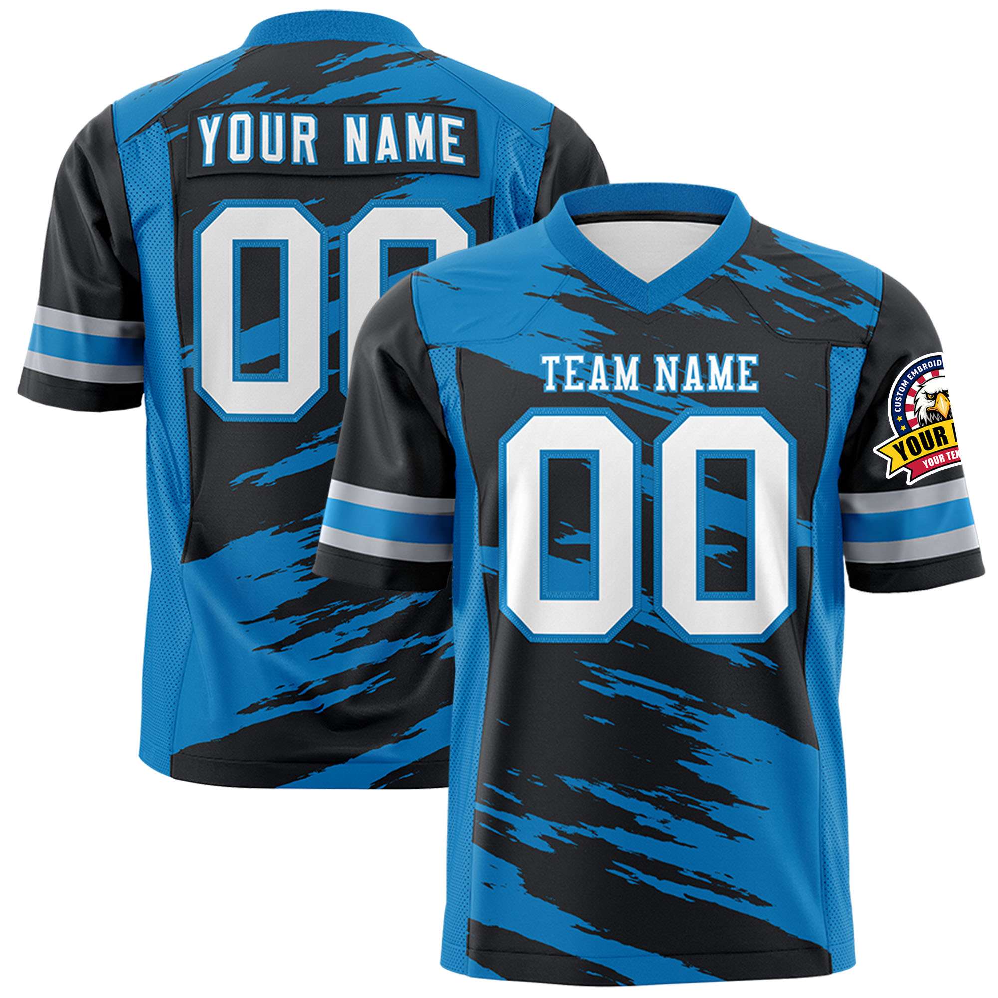 Custom Black Powder Blue Personalized Scratch Pattern Design Authentic Football Jersey