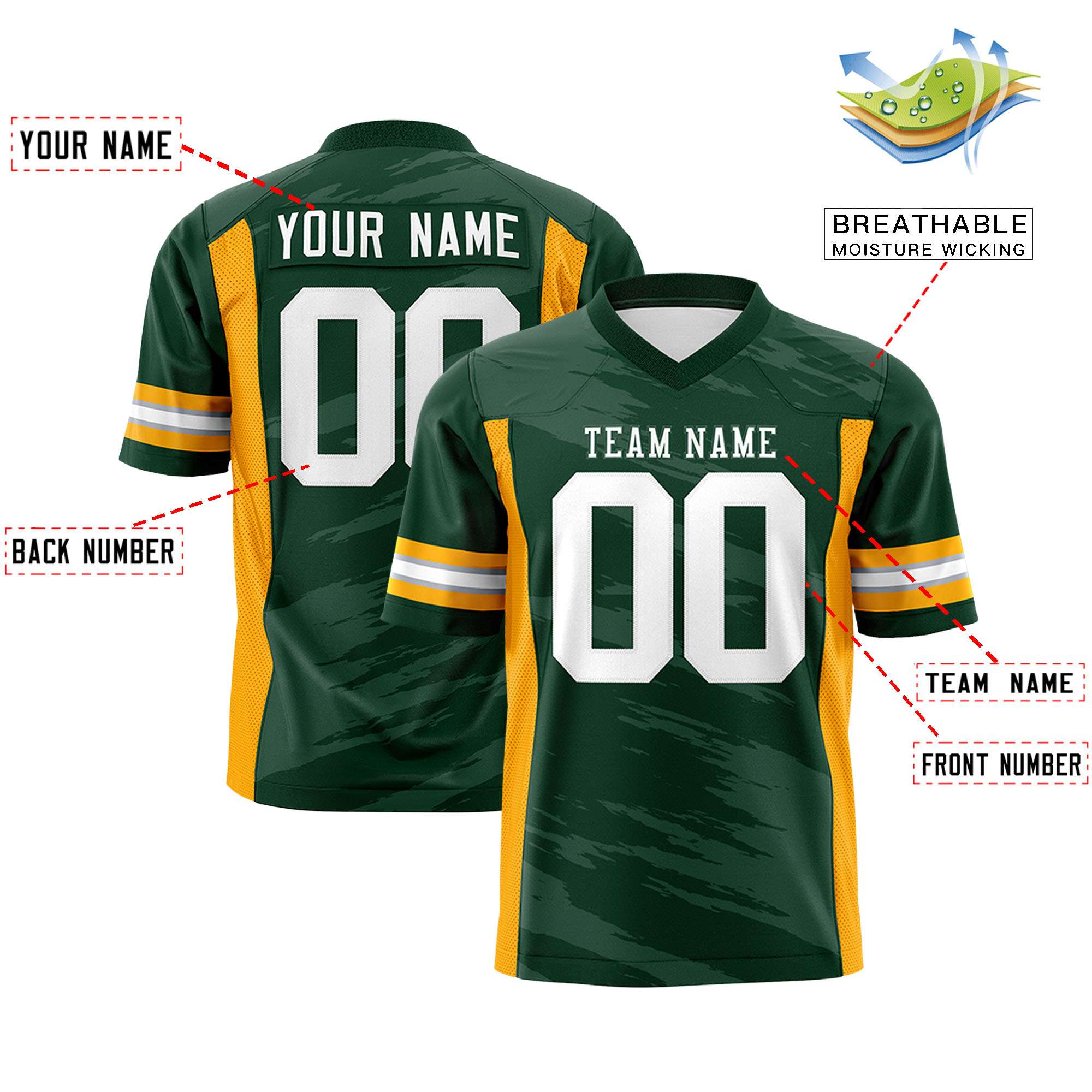 Custom Green Gray Personalized Scratch Pattern Design Authentic Football Jersey