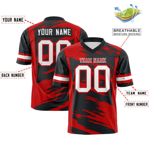 Custom Black Red Personalized Scratch Pattern Design Authentic Football Jersey