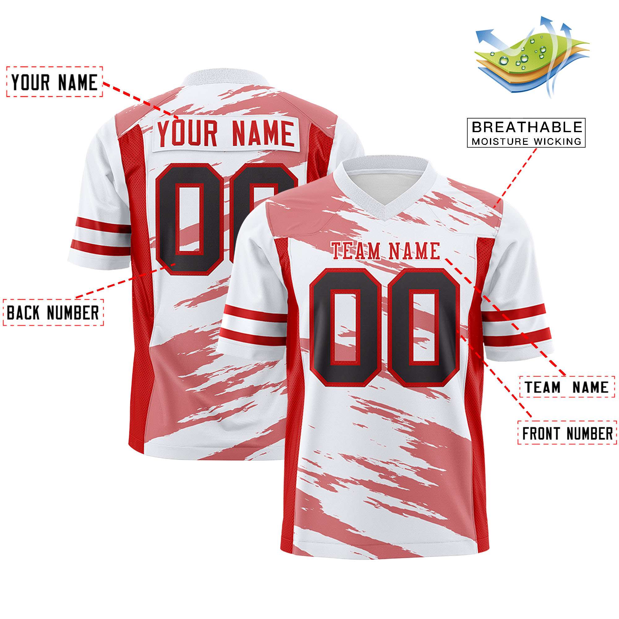 Custom White Light Red Personalized Scratch Pattern Design Authentic Football Jersey