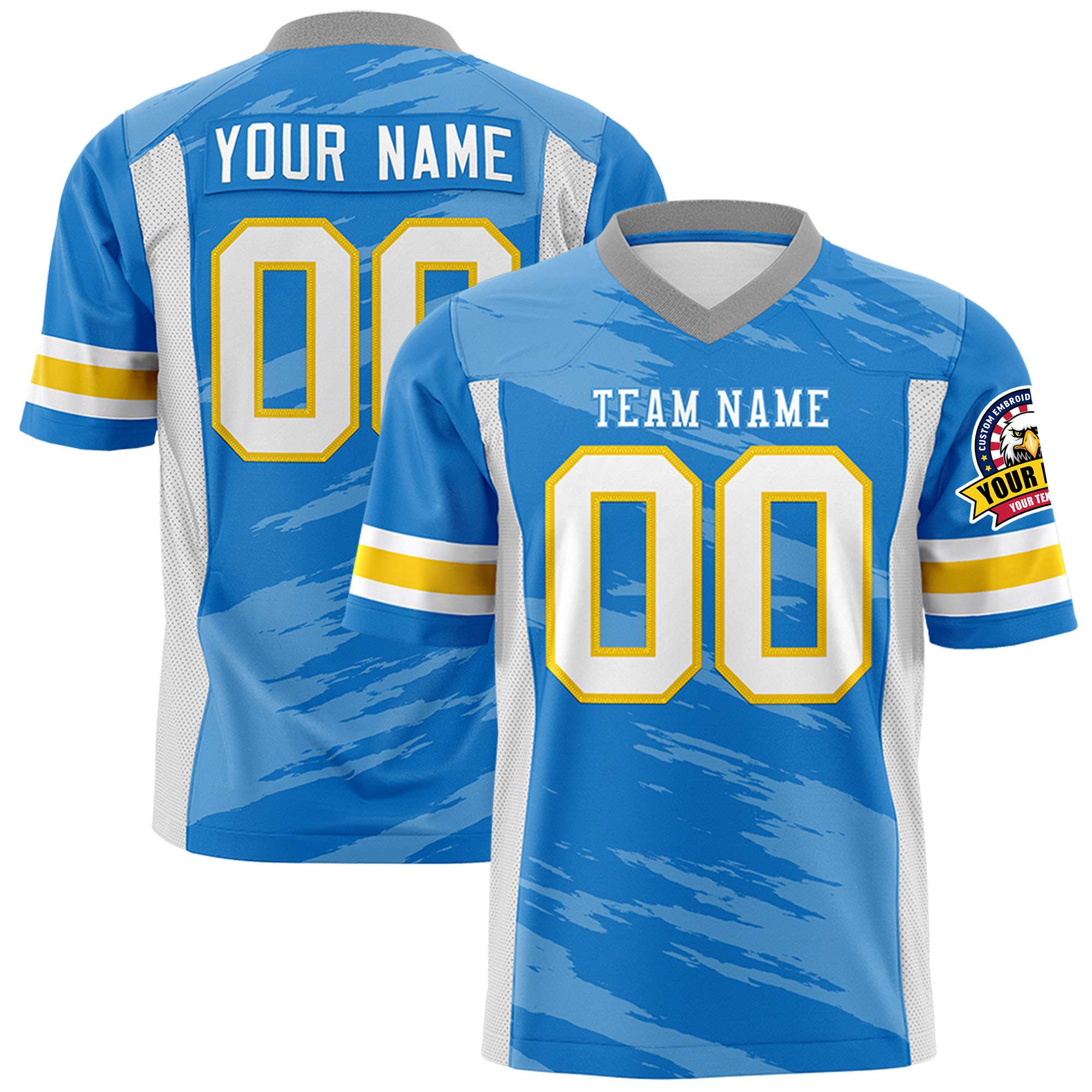 Custom Powder Blue Light Gray Personalized Scratch Pattern Design Authentic Football Jersey