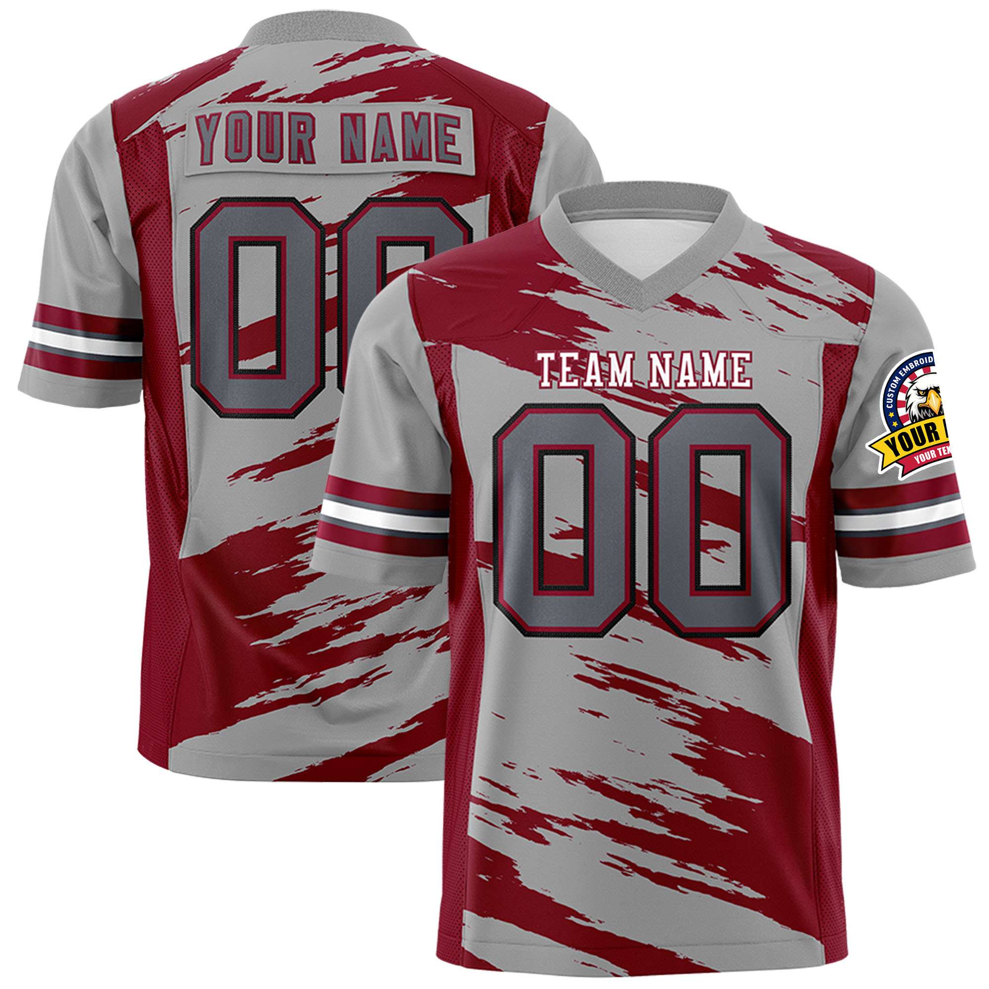 Custom Gray Crimson Personalized Scratch Pattern Design Authentic Football Jersey