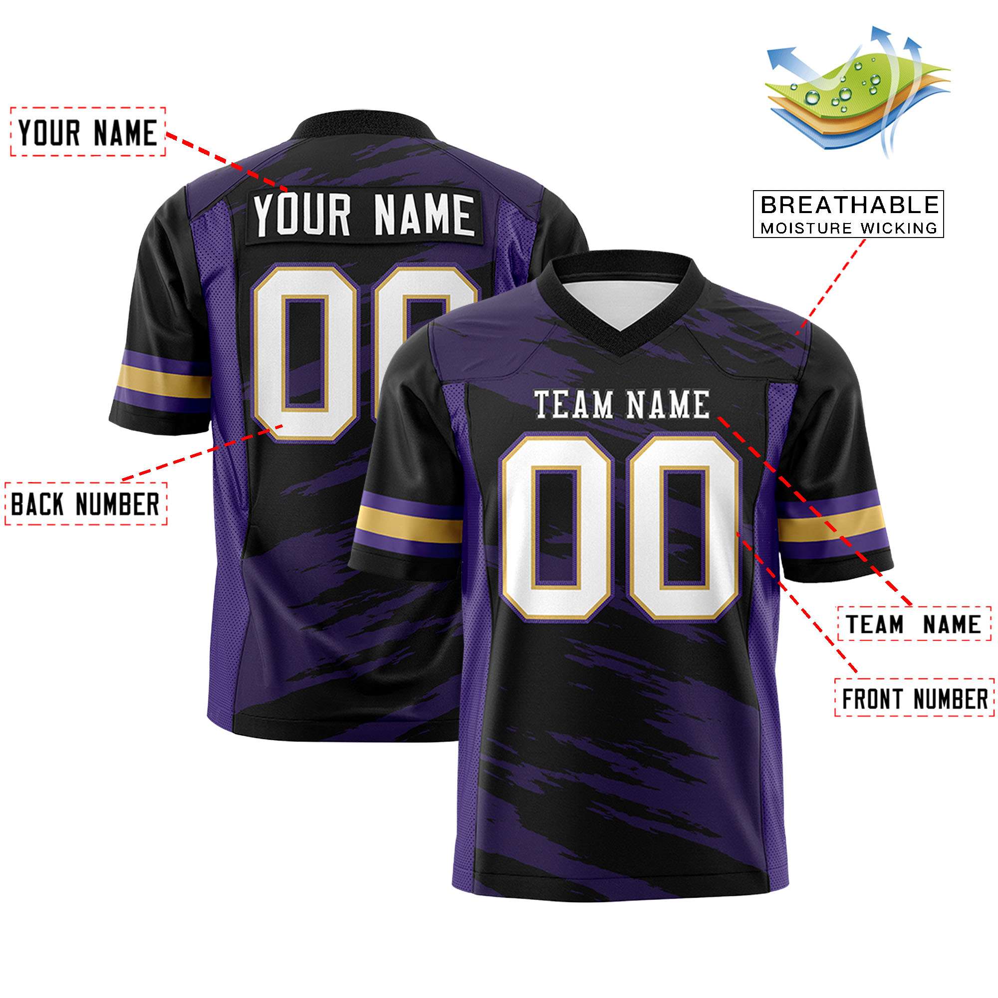 Custom Black Purple Personalized Scratch Pattern Design Authentic Football Jersey