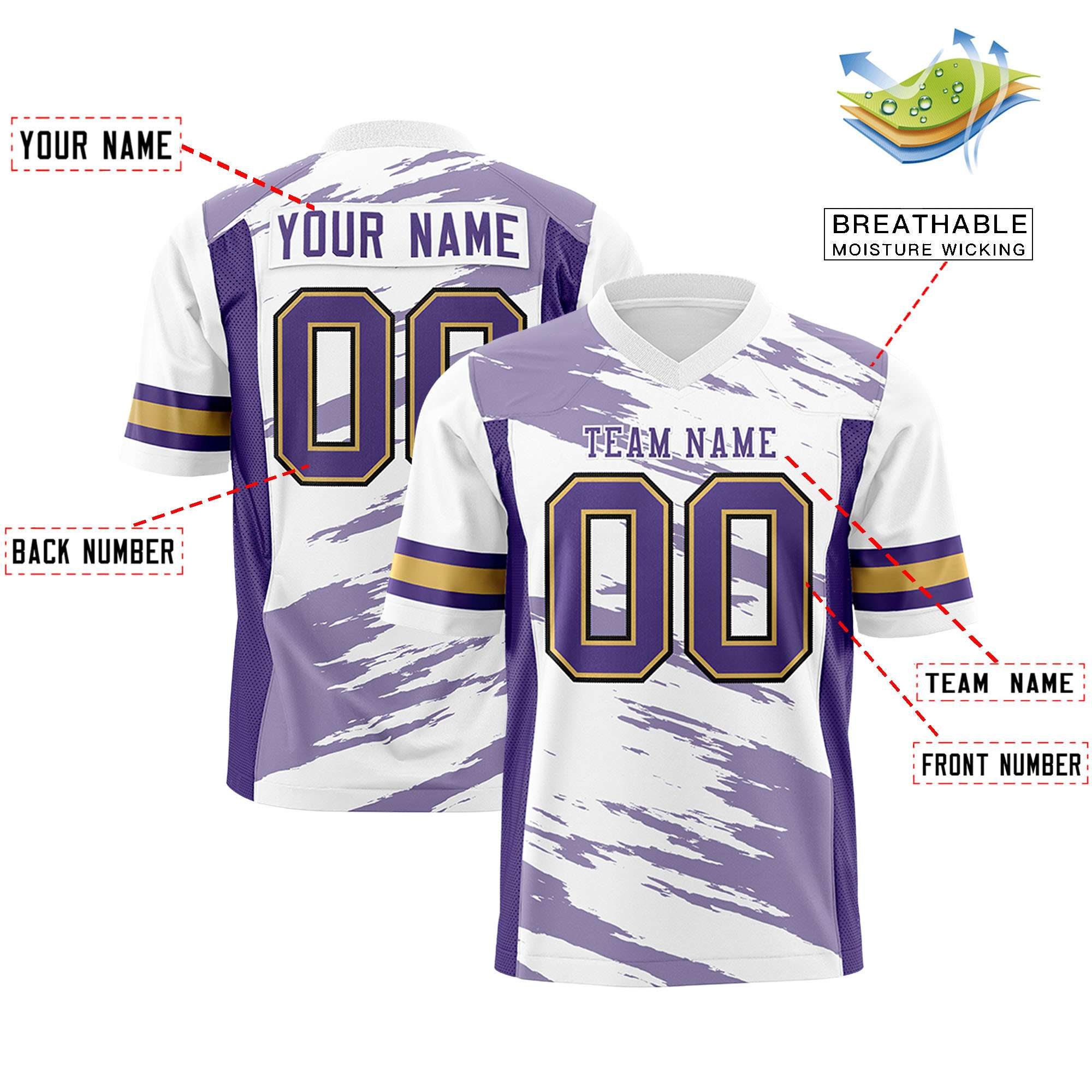 Custom White Light Purple Personalized Scratch Pattern Design Authentic Football Jersey