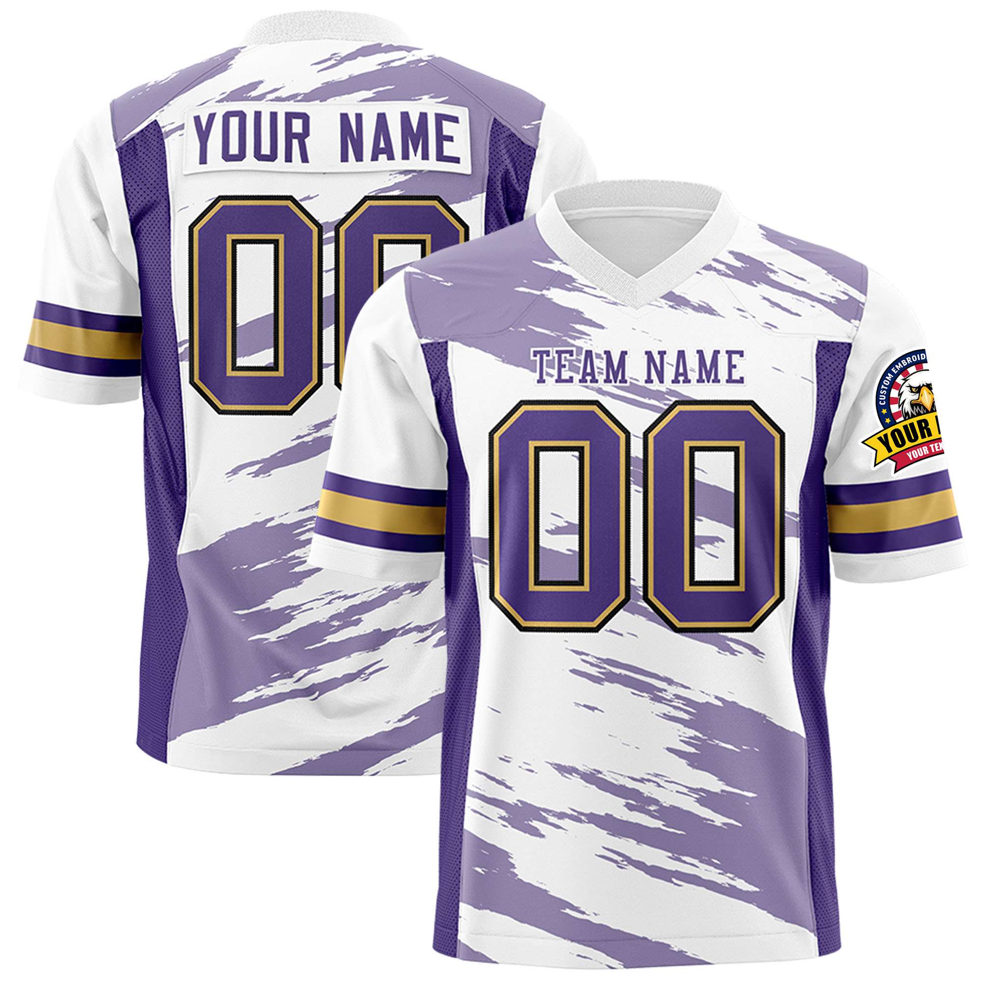 Custom White Light Purple Personalized Scratch Pattern Design Authentic Football Jersey