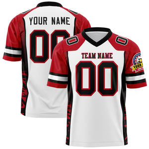 Custom White Red-Black Raglan Sleeves Personalized Side Pattern Authentic Football Jersey