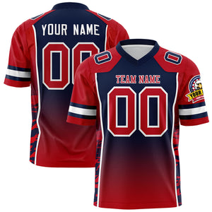 Custom Navy Red Gradient Personalized Side Pattern Authentic Football Jersey