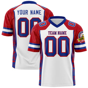 Custom White Red-Royal Raglan Sleeves Personalized Side Pattern Authentic Football Jersey