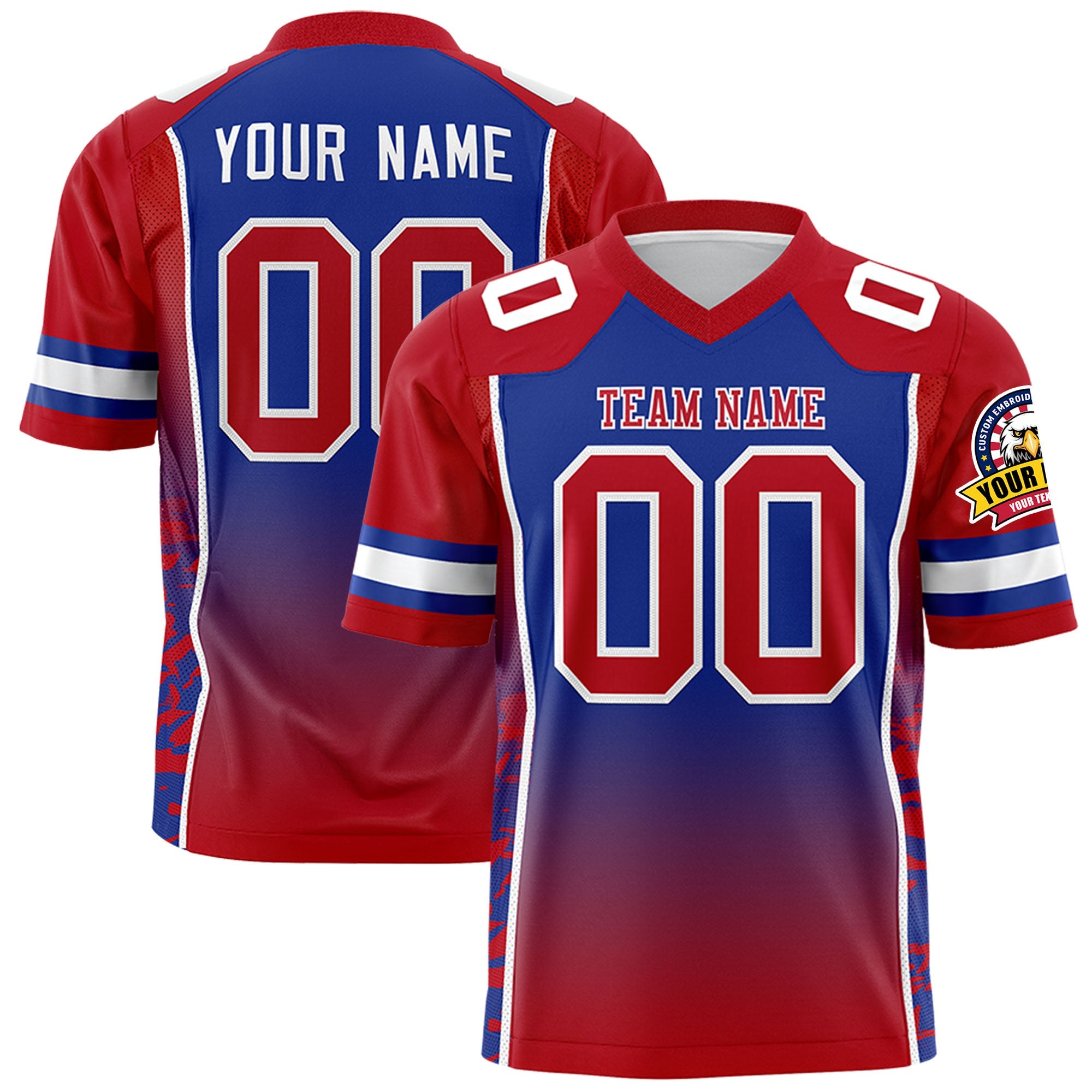 Custom Royal Red Gradient Personalized Side Pattern Authentic Football Jersey