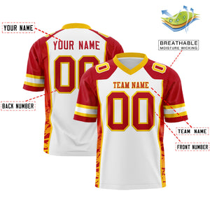 Custom White Red-Gold Raglan Sleeves Personalized Side Pattern Authentic Football Jersey