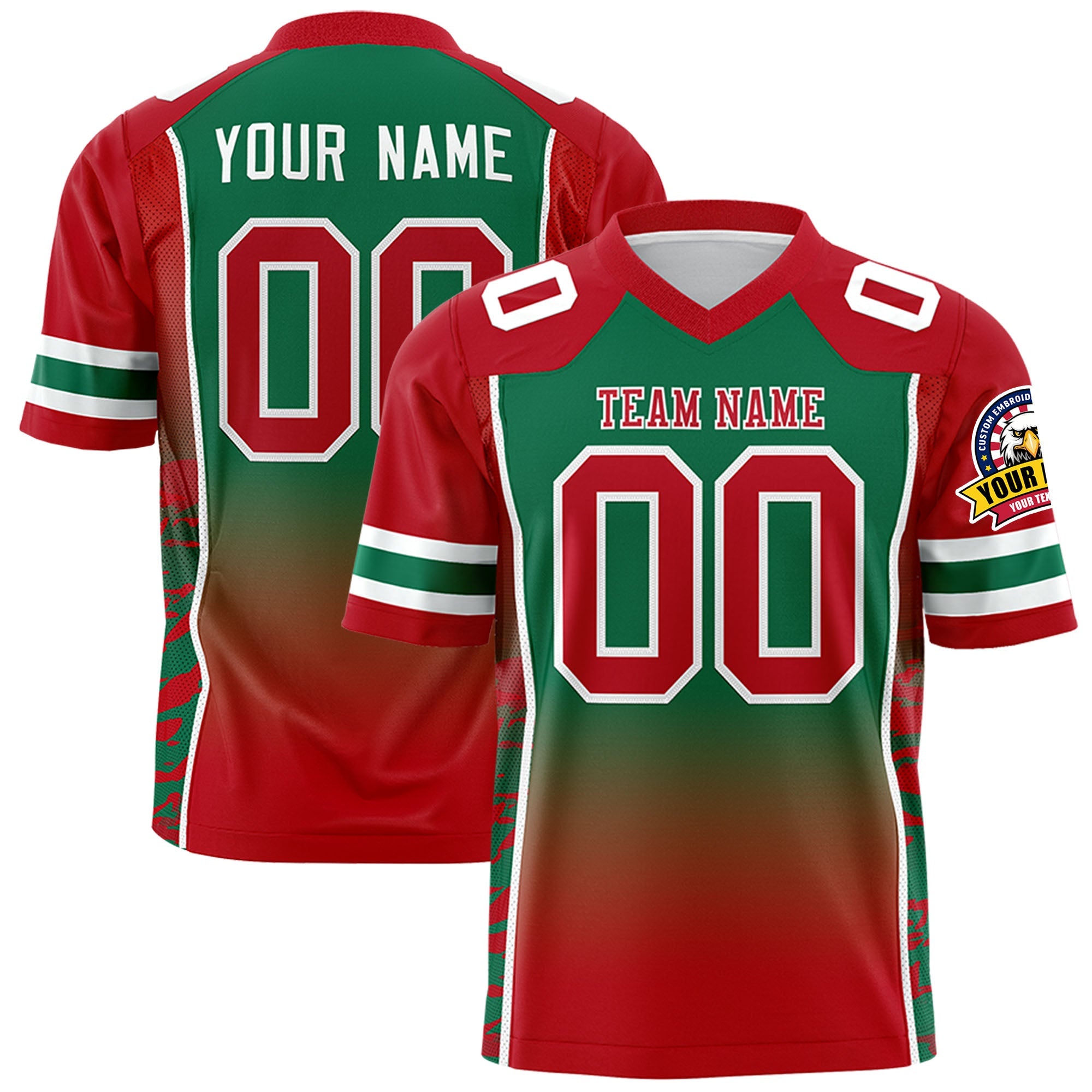 Custom Kelly Green Red Gradient Personalized Side Pattern Authentic Football Jersey