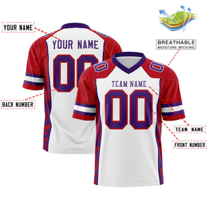 Custom White Red-Purple Raglan Sleeves Personalized Side Pattern Authentic Football Jersey