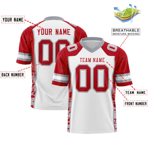 Custom White Red-Gray Raglan Sleeves Personalized Side Pattern Authentic Football Jersey