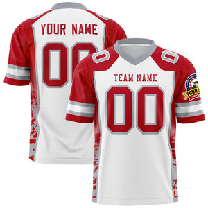 Custom White Red-Gray Raglan Sleeves Personalized Side Pattern Authentic Football Jersey