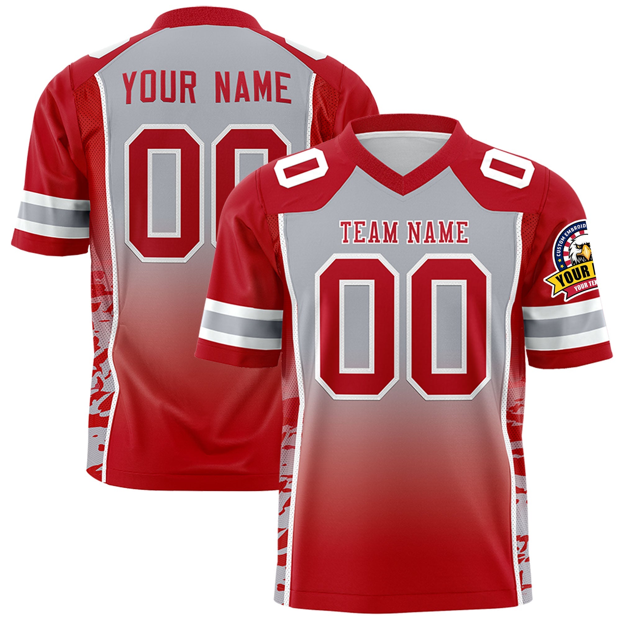 Custom Gray Red Gradient Personalized Side Pattern Authentic Football Jersey