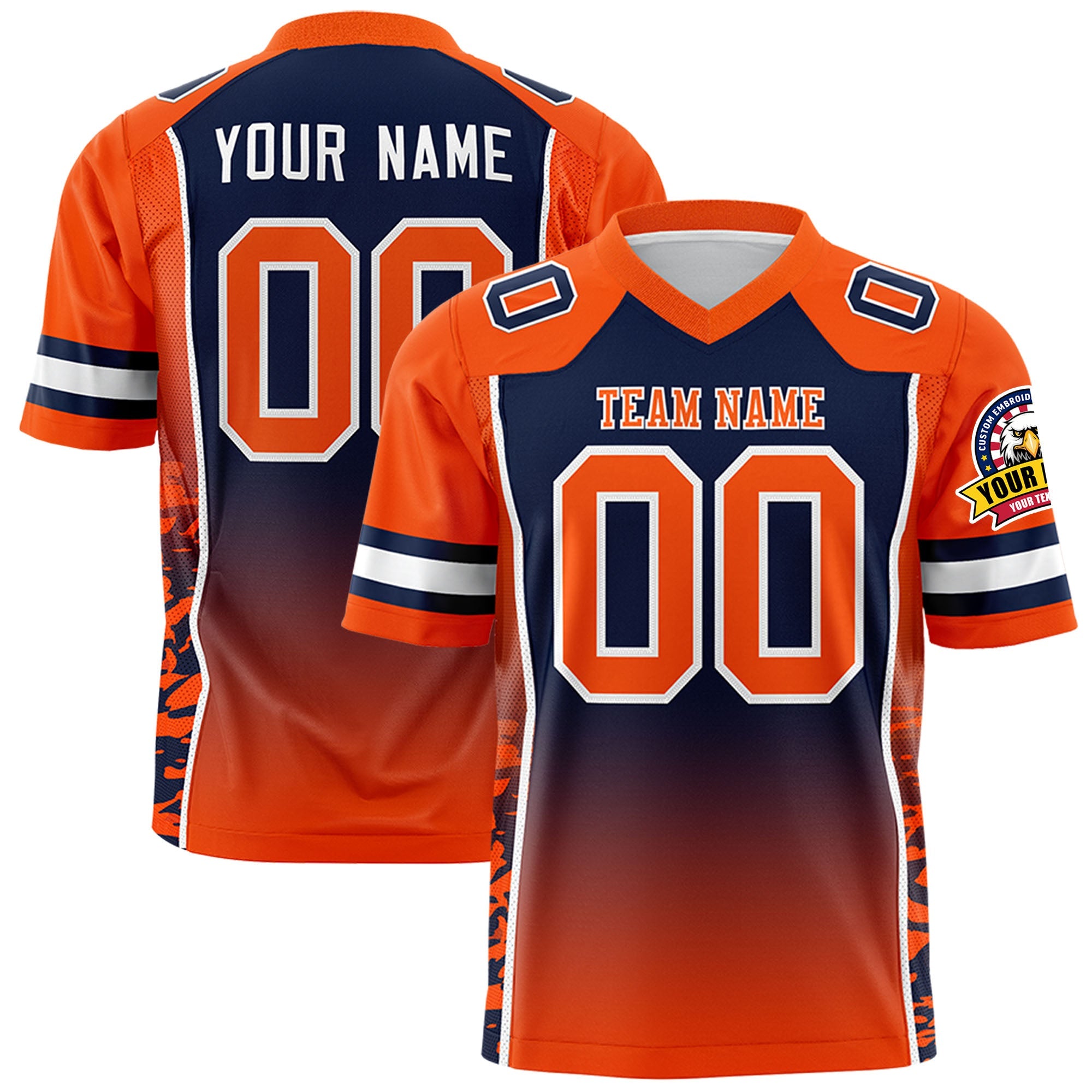 Custom Navy Orange Gradient Personalized Side Pattern Authentic Football Jersey