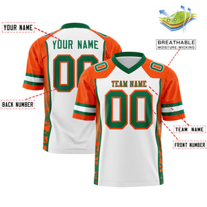 Custom White Orange-Kelly Green Raglan Sleeves Personalized Side Pattern Authentic Football Jersey