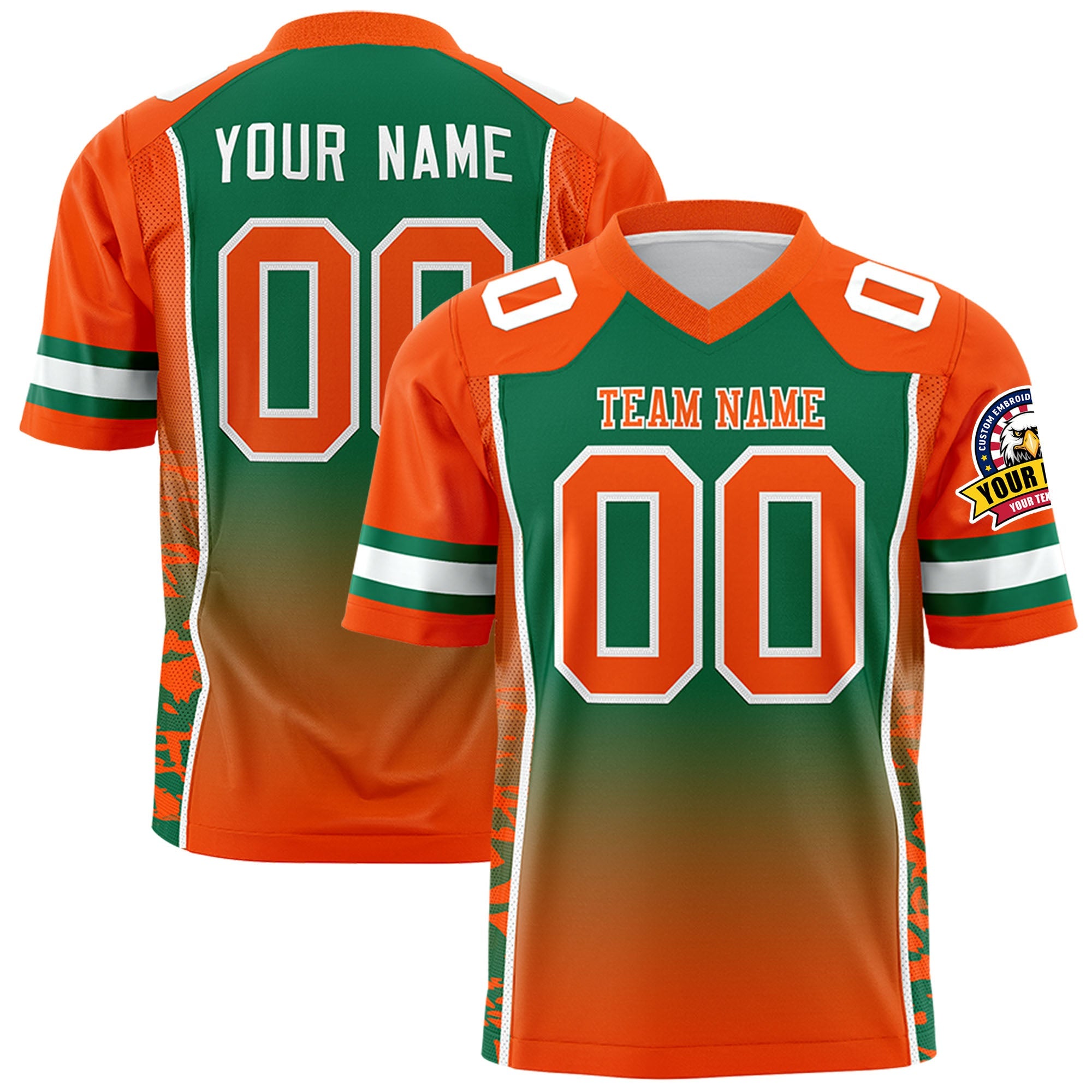 Custom Kelly Green Orange Gradient Personalized Side Pattern Authentic Football Jersey