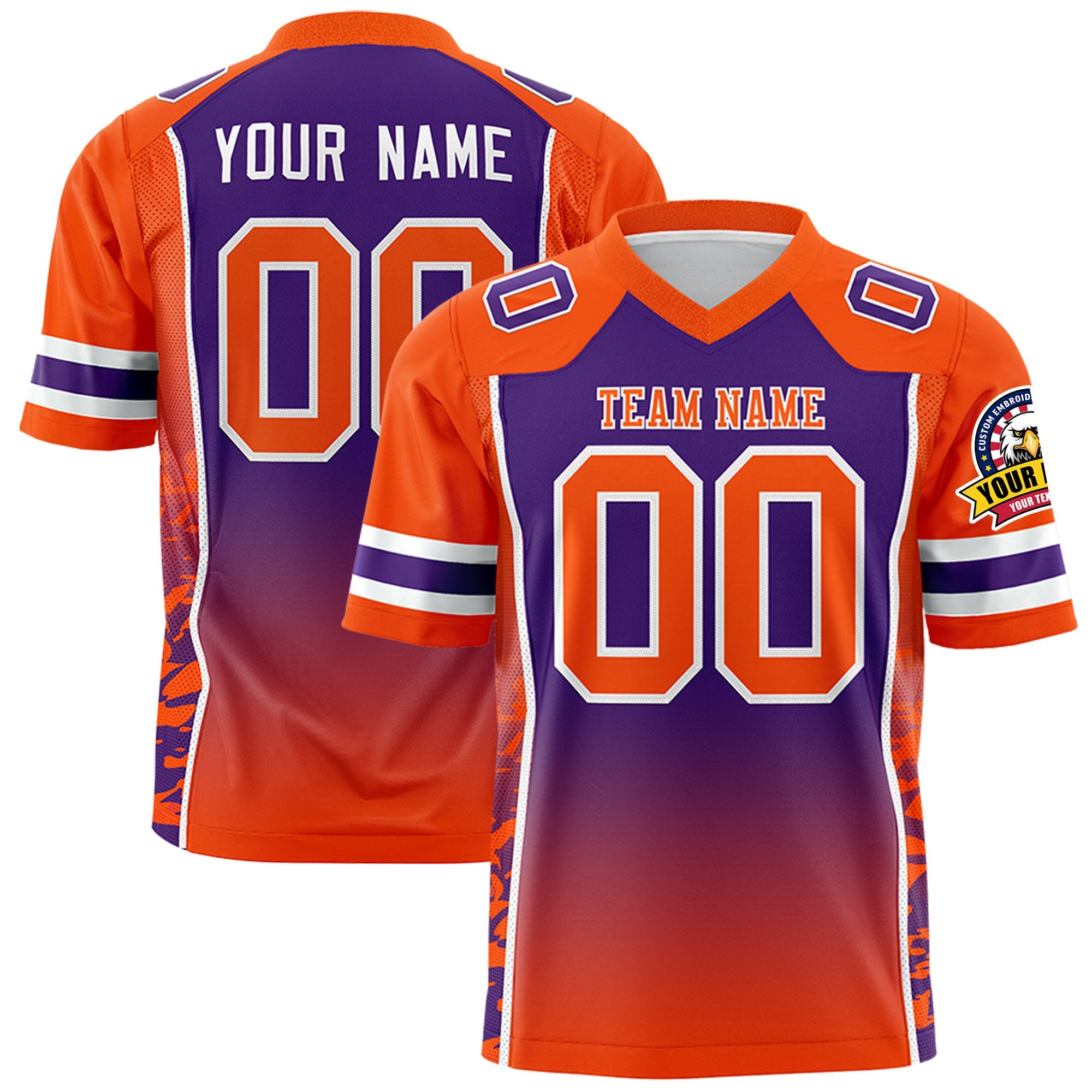 Custom Purple Orange Gradient Personalized Side Pattern Authentic Football Jersey