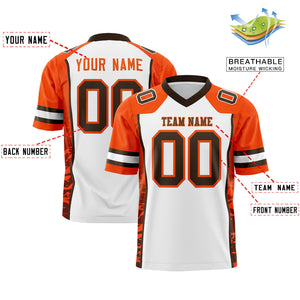 Custom White Orange-Brown Raglan Sleeves Personalized Side Pattern Authentic Football Jersey