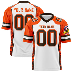 Custom White Orange-Brown Raglan Sleeves Personalized Side Pattern Authentic Football Jersey