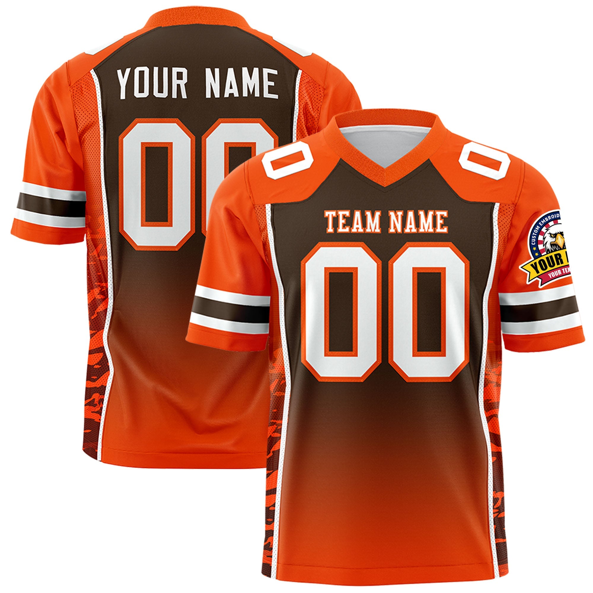 Custom Brown Orange Gradient Personalized Side Pattern Authentic Football Jersey