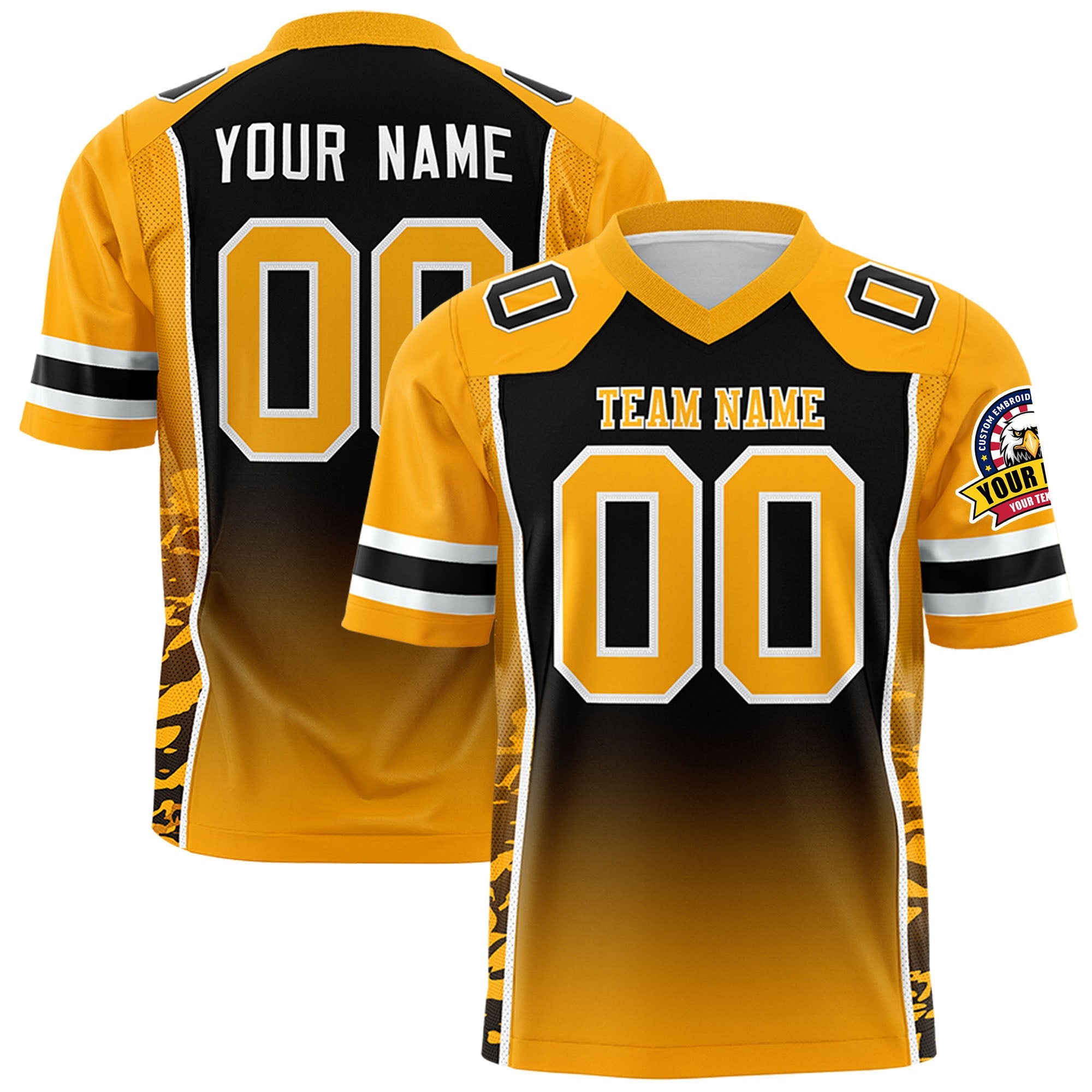 Custom Black Yellow Gradient Personalized Side Pattern Authentic Football Jersey