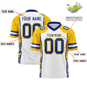 Custom White Gold-Royal Raglan Sleeves Personalized Side Pattern Authentic Football Jersey