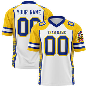 Custom White Gold-Royal Raglan Sleeves Personalized Side Pattern Authentic Football Jersey