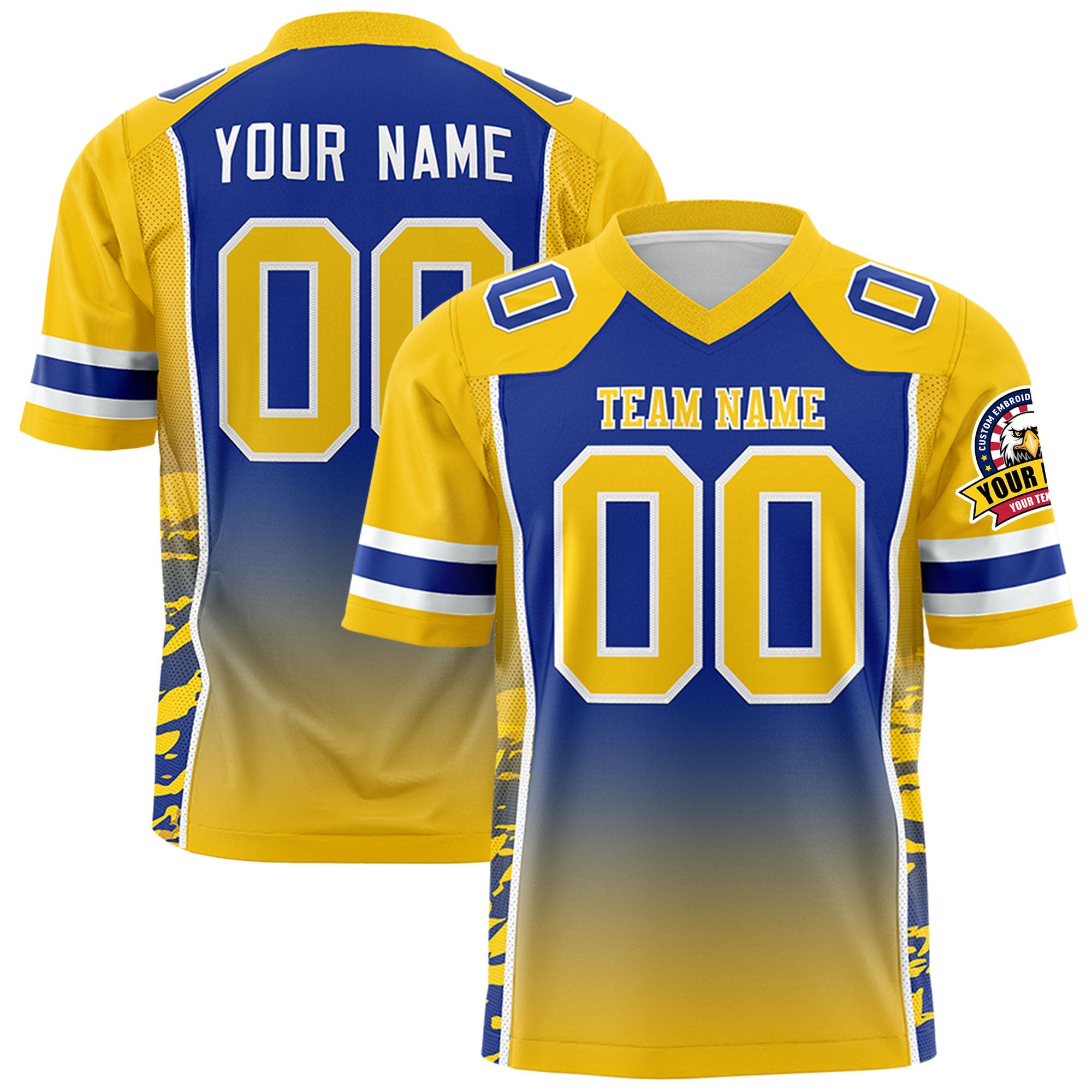 Custom Royal Gold Gradient Personalized Side Pattern Authentic Football Jersey