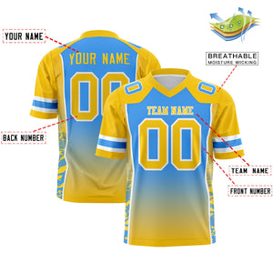 Custom Powder Blue Gold Gradient Personalized Side Pattern Authentic Football Jersey