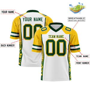 Custom White Gold-Green Raglan Sleeves Personalized Side Pattern Authentic Football Jersey