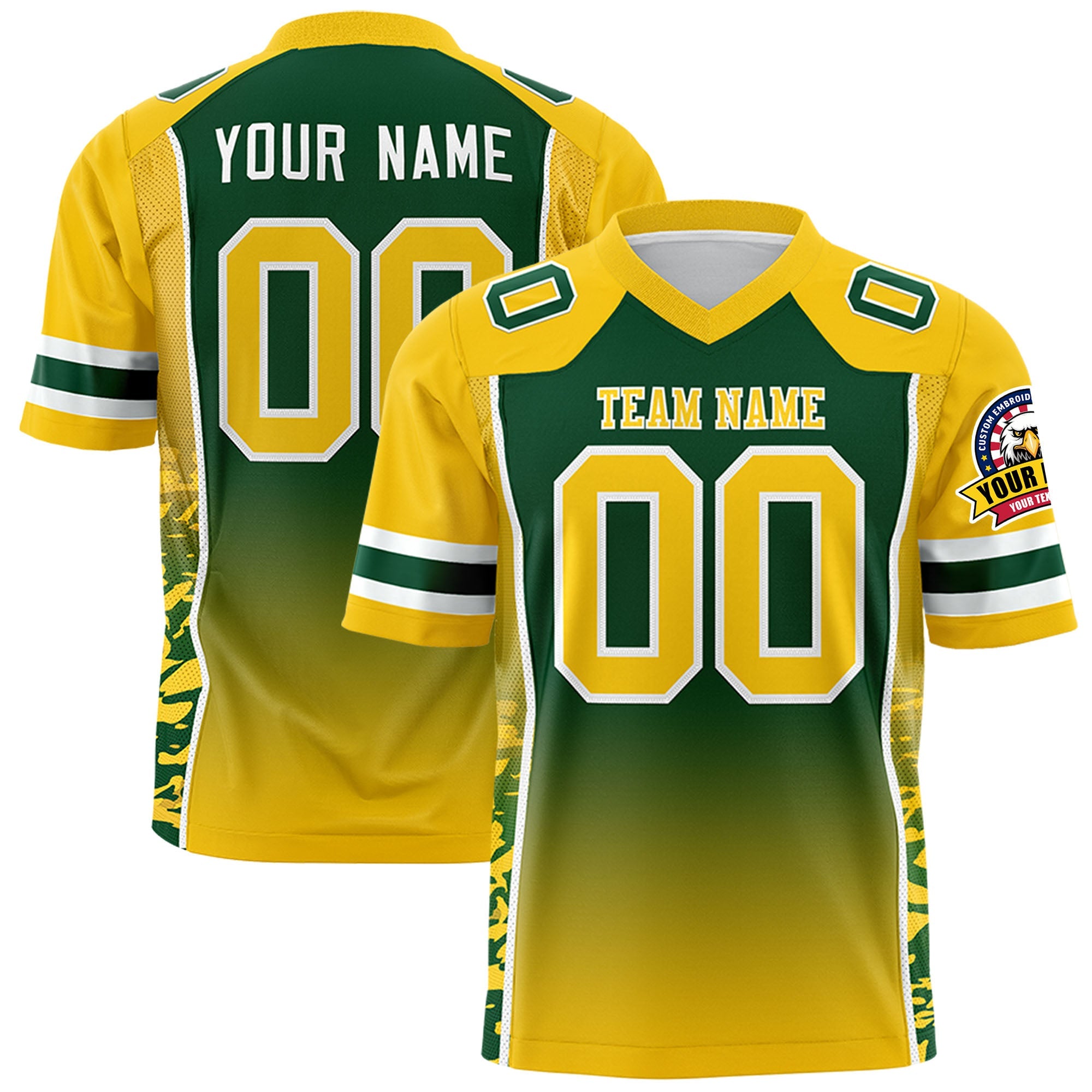 Custom Green Gold Gradient Personalized Side Pattern Authentic Football Jersey