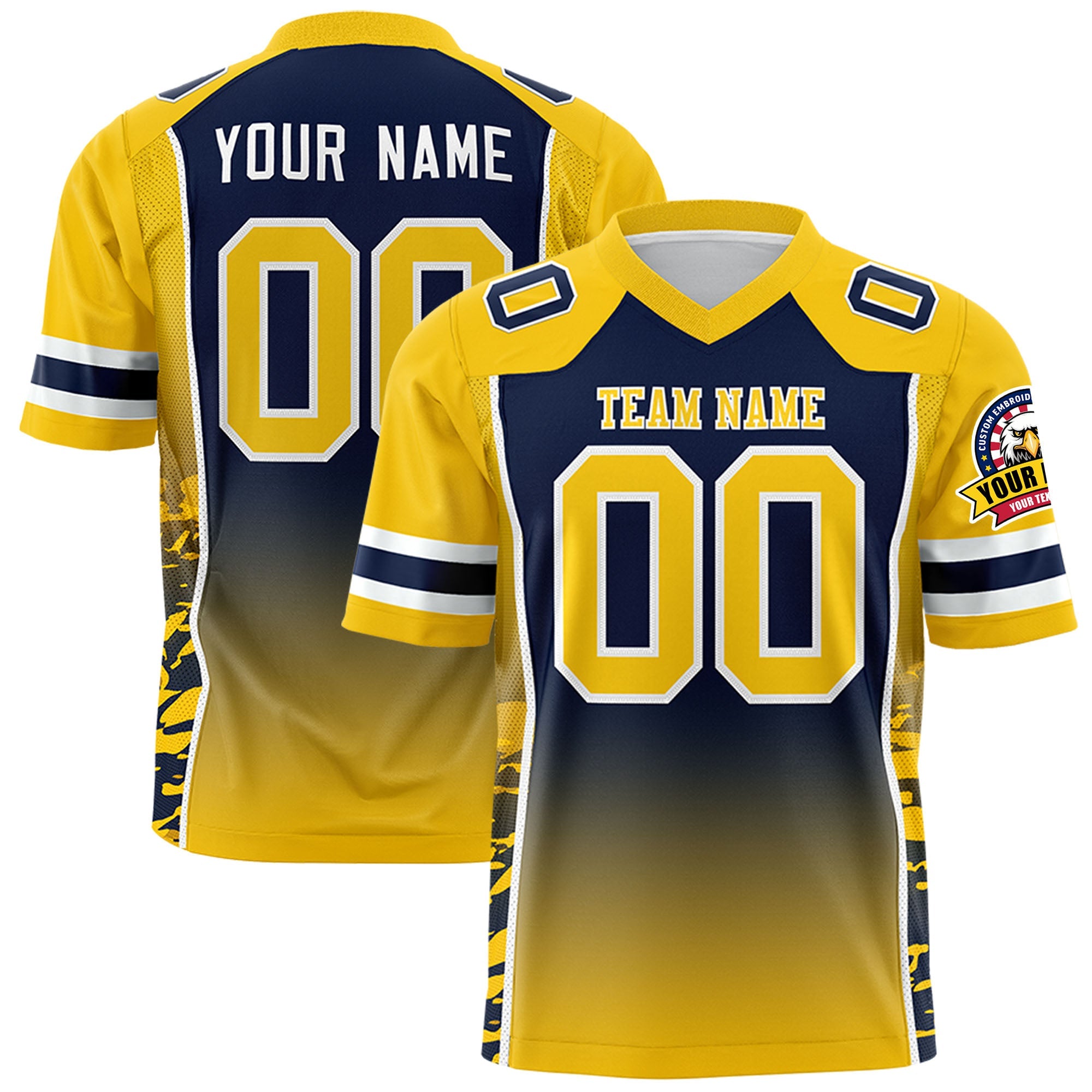 Custom Navy Gold Gradient Personalized Side Pattern Authentic Football Jersey