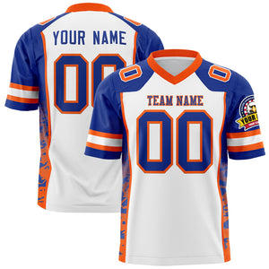 Custom White Royal-Orange Raglan Sleeves Personalized Side Pattern Authentic Football Jersey