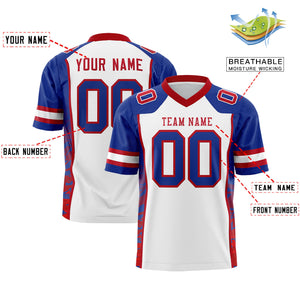 Custom White Royal-Red Raglan Sleeves Personalized Side Pattern Authentic Football Jersey